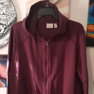 LOGO by Lori Goldstein Maroon Utility Jacket with Hood